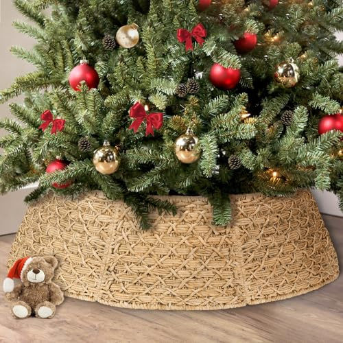 Paulmele Rattan hyacint julgranskrage, 100 cm extra stor vävd julgran korg basskydd, korgkrage för konstgjorda träd pennträd riktiga träd smala träd