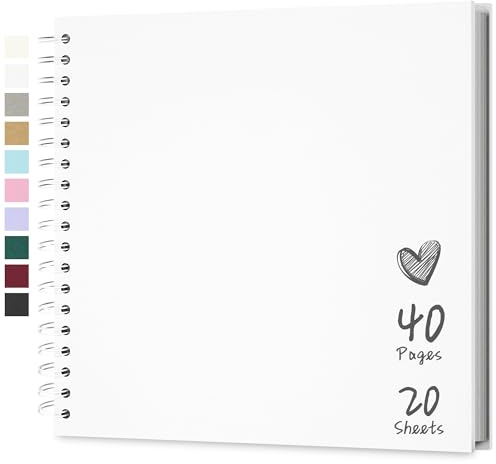 Hiwhy Scrapbook 10x10 Inch DIY Scrapbook Album Hardcover Kraft Paper Scrap Book Photo Albums 20 Sheets Memory Book for Family Wedding, White