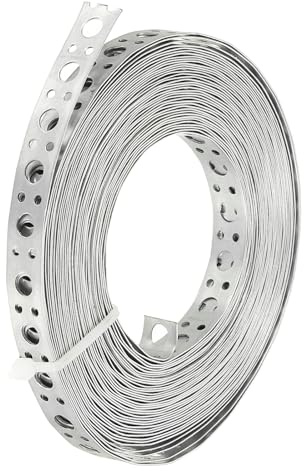 PATIKIL Galvaniserad rörrem, 0,47 tum x 33 FT 0,6 mm tjocklek metallband med hål böjbar rörhängare rem för rörstöd upphängning, silverton