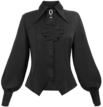 NSPSTT NSPTT Victorian Blouse Black Long Sleeve Ruched Shirt Gothic Blouse Pirate Blouses Medieval Shirt Women Vintage Top,XL