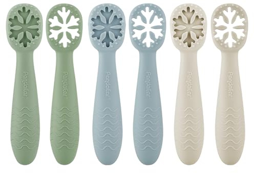 PandaEar 6er Set Lernlöffel für Baby, Starter Breilöffel Fütterlöffel Babylöffel Silikon Esslernlöffel Weich Flexibel Kinder Besteck BPA-frei für Säugling Kleinkind ab 4 Monaten (Blaues Grünes Braun)