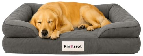 Pin K rrot Cama Ortopédica para Perros Viscoelástica, Sofá Desmontable, Funda Lavable e Impermeable | Confort y Salud Articular para Perros Grandes y Pequeños (Gris, L)