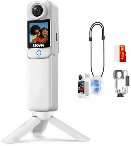 SJCAM C300 Creadores Vlogging,Cámara de Acción 4K,hasta 7 Horas de Uso,Estabilización de 6 Ejes,Doble Pantalla Táctil,Cámara de Video con Campo de Visión Amplio de 154°,30M Impermeable,64G,Blanco