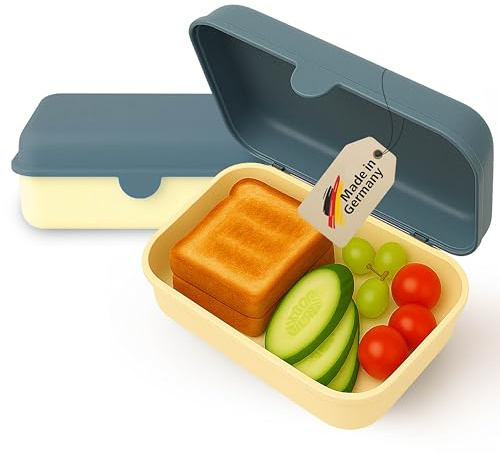 MEBY Set med 2 matlådor – matlåda för barn och vuxna – BPA-fri, diskmaskinssäker, mikrovågsugnssäker – robust snackslåda/frukostlåda med utbytbart lock (elfenben och grå)
