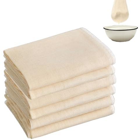 6 panni per formaggio, 50 x 50 cm, panno di garza riutilizzabile in cotone con orlo, per yogurt, latte di noci, succhi di frutta, per formaggio, garza