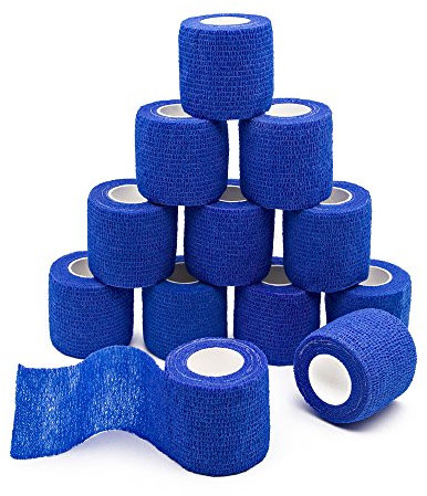 Tocone 12 Rotoli Benda Elastica Bendaggio Adesiva Coesiva Benda Nastro Elastico Autoadesivo Salvapelle Sport Nastro Bendaggio Sportivo per Mani, Piedi, Ginocchia, Braccia 5cm x 4.5m (‎Blu)