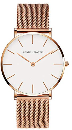 HANNAH MARTIN Orologio da Polso Donna Uomo Ultra Sottile Quarzo Acciaio Inossidabile (Quadrante Bianco，Cinturino Oro Rosa)