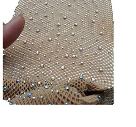 Jiacheng29, Calze a Rete Elastiche da Donna, Sexy, con Strass Beige-colorsful Diamond Taglia Unica