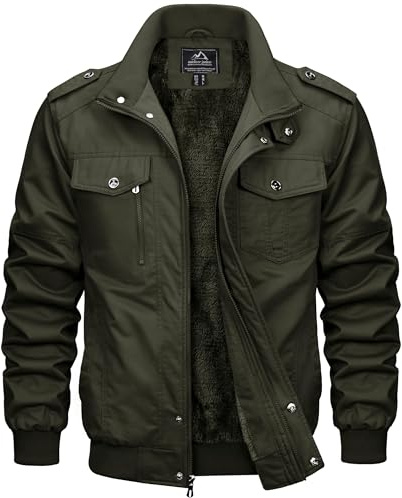 MAGCOMSEN - Chaqueta de invierno para hombre, de forro polar, estilo militar, bomber, cargo, con múltiples bolsillos, resistente al viento, para trabajo y uso casual, Ejercito Verde, S