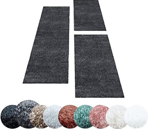 HomebyHome Bettumrandung Schlafzimmer 3 teilig Teppich Grau - Waschbarer Bettumrandung Teppich Läufer Set Extra Flauschig Bettvorleger Schlafzimmer Bettset:Farbecht