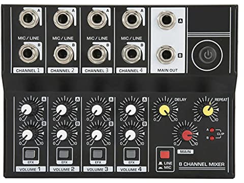 HMTE Mixer Audio Portable 8-Channel Stereo Audio Sound Mixer Microphone Amplifier Console Dj