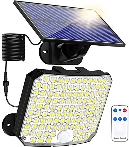Solar Lights Outdoor, Solar Security Light with Motion Sensor 118 LED Solar Powered Pir Wall Lights with 16.5Ft/5M Cable for Garden, Yard, Pathway - IP65 Waterproof, Separate Solar Panel, 1 Pack
