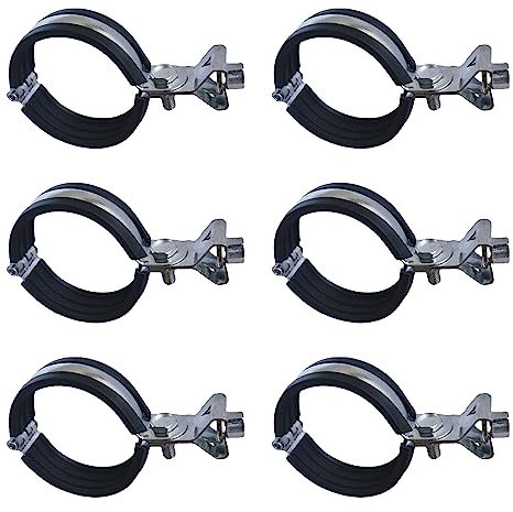 6 Stück 50mm Schraubrohrschellen Rohrschelle Stahl verzinkt Rohrschelle mit schwarzem Gummifutter Rubber Cushioned Cable Clamp Edelstahl Schlauchleitung Klemme