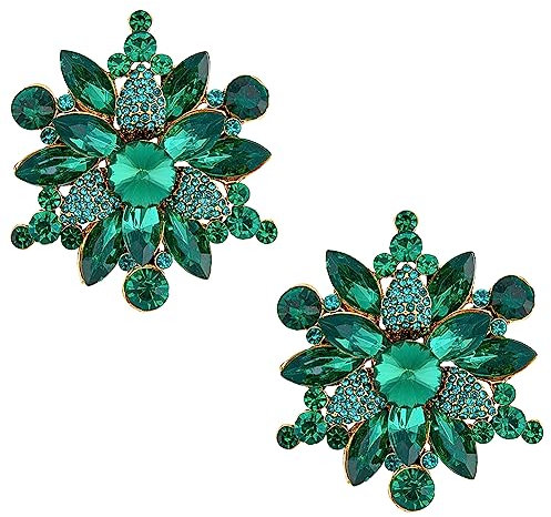 HOBBIESAY 2 Stück StrassBlumenBrosche SmaragdEdelsteine VintageBrosche Antike Goldtöne Österreichische KristallStrasssteine Blumenform Brosche Dekoration Für Partys