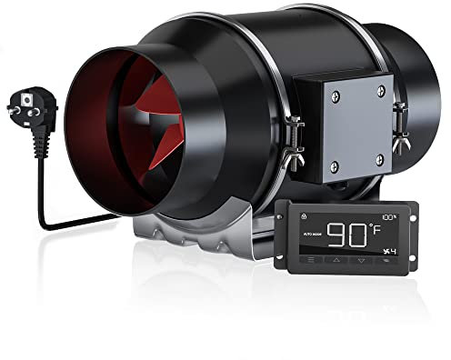 Aruobru Rohrventilator Ø 150 mm 595 m³/H Abluftventilator mit Temperatur- und Feuchtigkeitsregler für Booster, Zuchtzelte, Hydroponik, Landwirtschaft, Gewerbe, Zuhause, Badezimmer, Fabrik