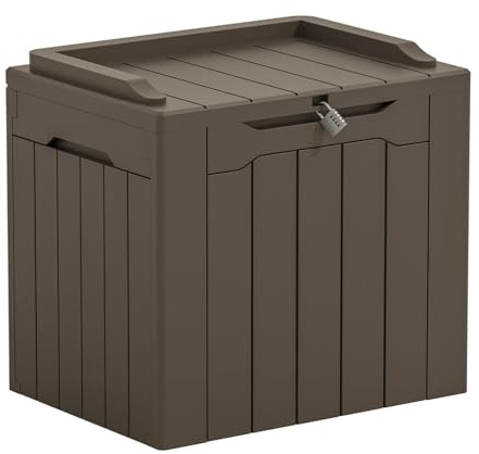 Greesum Outdoor Storage Box 31 Gallon Storage Box with Lid for Patio Furniture, Garden Tools, Pool Supplies, Waterproof and UV Resistant, Lockable, Dark Brown