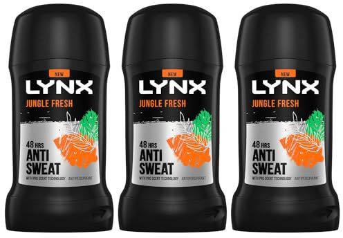 Lynx Jungle Fresh Deodorant Stick 48 Hours Anti Sweat Anti-Perspirant with Long Lasting Sweat and Odour Protection Travel Size Deodorant for Men for All Skin Types, 50ml Pack of 3