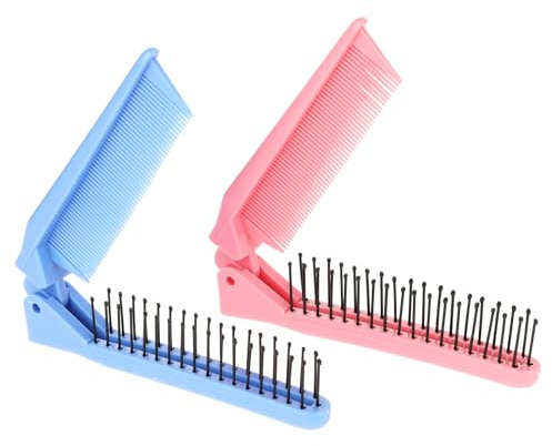 Klappkamm Damen Haarkamm 2 Stück Mini Haarbürste Reise Taschenkamm Bartkamm Tragbarer Reisekamm Doppelköpfiges Stylingkämme Kleine Zahnkämme Kunststoffkamm für Männer Frauen (Rosa, Blau)