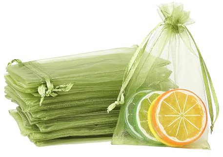 Lot de 100 petits sacs cadeaux en organza vert kaki, 9 x 12 cm, pochettes à bijoux de mariage avec cordon de serrage, sacs à dragées en maille pour anniversaire, mariage, Noël, emballage cadeau