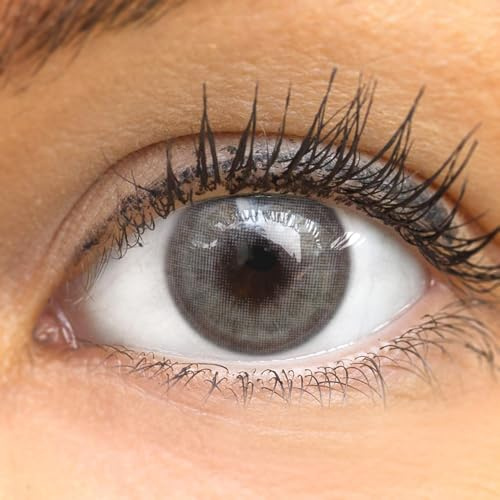 GLAMLENS lentilles de couleur grigie naturelles colorées très haute opacité (Lugo Gray) + étuis à lentilles de contact 1 paire (2 pièces) 90 Jours sans correction 0,00 Dioptries