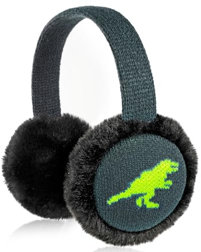BTHRORO Ear Muffs Kids Cute Dinosaur Earmuffs Adjustable Knit Ear Warmers Soft Plush Winter Warm Ear Covers for Boys Girls