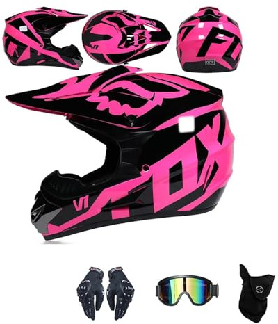 HEDIR Casque de Motocross intégral pour Jeunes Hommes et Femmes, Casque de Motocross de Descente, de vélo de Montagne, Certification Dot, avec Lunettes, Gants, écran Facial,C- M (54~55cm)