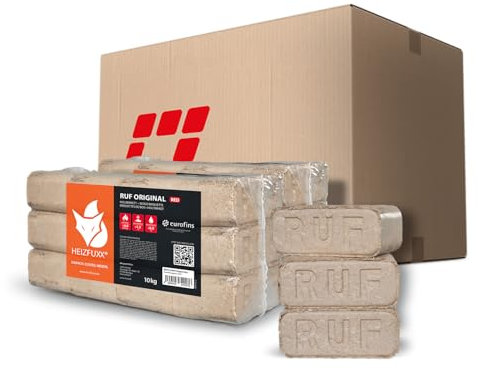 HEIZFUXX Holzbriketts RUF Original Red - Hartholzbriketts 20 kg (2x10 kg) - Premium Briketts für Kamin, Heizkessel & Ofen - Hoher Heizwert, geringer Aschegehalt & maximale Energieausbeute