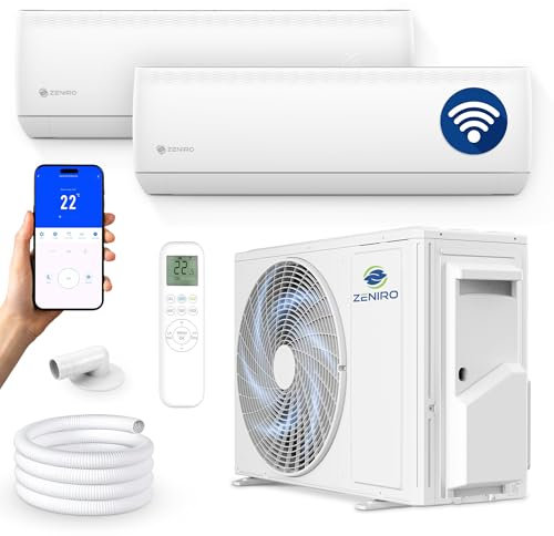 ZENIRO Multi Split Klimaanlage 2 Innengeräte Set (3,5kW + 5,3kW) Klimagerät Air Conditioner mit Heizfunktion 27000 BTU 7,9kW A++ WiFi/App-Steuerung 4D AirFlow Heizen bis -20°C Vorgefüllt R32