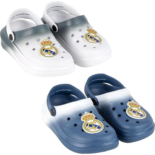 Zuecos Premium EVA Real Madrid para Niños | Sandalias Infantiles Oficiales Ligeras y Cómodas | Calzado Antideslizante para Piscina, Playa, Casa e Interior | Diseño Resistente al Agua