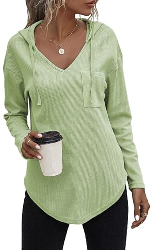 Cuptacc Sweat a Capuche Femme Oversize Doux Sweat Haut Mode Vert Rosé L