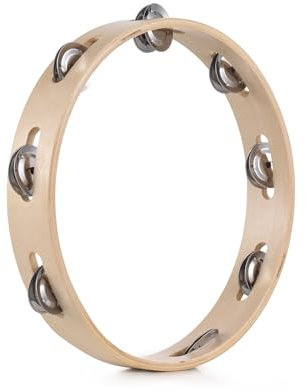 Tamburin für Erwachsene, angenehmer Klingelton, handgekröpfte Glockenringe, Holz, natürliche Farbe, Metallglocke, Schlaginstrumente, Zuhause, Schule, Partyzubehör, einreihiges Holz-Tamburin, 25,4 cm