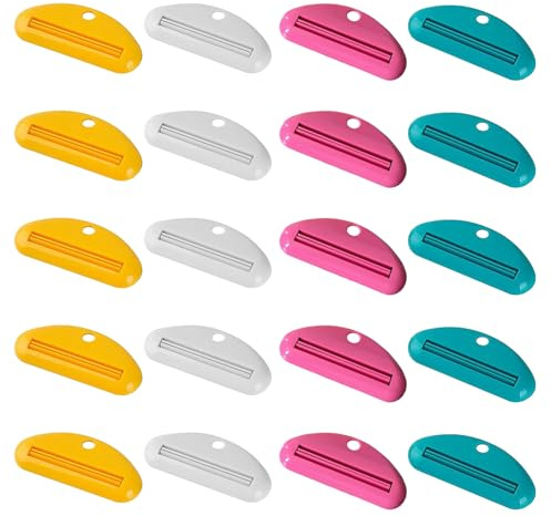 20pcs Plastic Toothpaste Squeezer 4-Color Toothpaste Tube Squeezer Cute Plastic Tube Squeezer Bracket, Multi Functional Toothpaste Squeezer, Used for Squeezing Residual Cleansing Milk Cosmetics