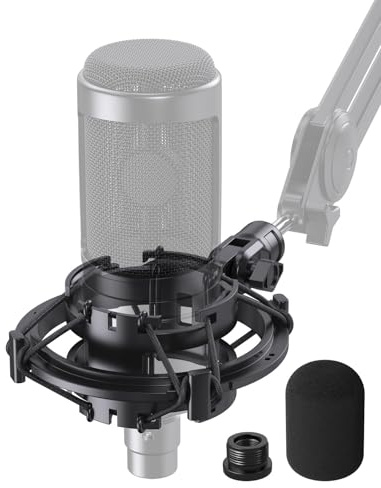 Custom AT2020 Microphone Shock Mount with Pop Filter, Anti-Vibration Suspension Shock Mount Mic Holder Clip Compatible with Audio Technica AT2020 AT2035 AT2020USB ATR2050 AT3035 AT3060 Mic