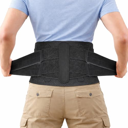 Double Pull Lower Back Brace for Men & Women, Breathable Adjustable Lumbar Support Belt with Elastic Compression, Mid-Waist Back Support for Work, Lifting & Daily Use, Sciatica & Lower Back Pain Relief