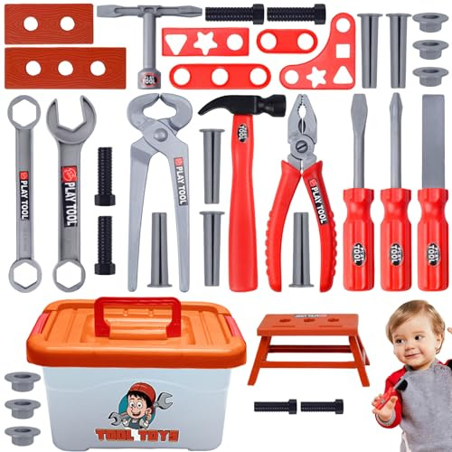 Gihioue Juego de herramientas para niños | Juego de herramientas de madera para niños | 39 piezas juguetes educativos para jardín de infantes jardín patio de recreo preescolar casa