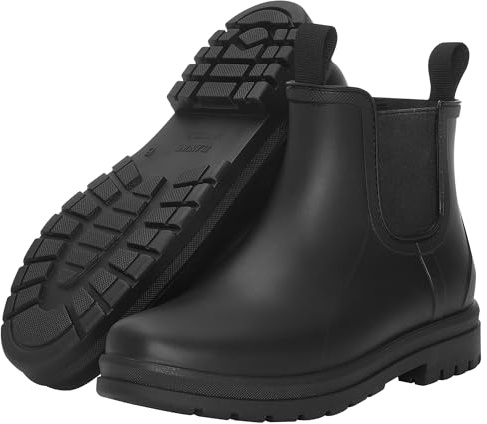 Planone Short Rain Boots for Women Chelsea Fashion Waterproof Ankle Non-Slip Matte Surface Rubber Boots Lightweight Outdoor Garden Shoes Work Booties for Ladies with Arch Support and Removable Comfort Insole