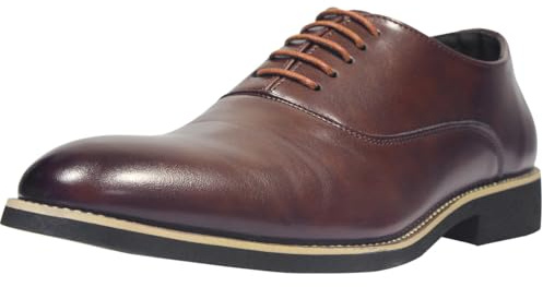 zpllsbratos Zapatos de Vestir Hombres Oxford Derby Zapatos de Cordones Traje Formal Oficina Boda Comercio Clásico(Marrón,42)