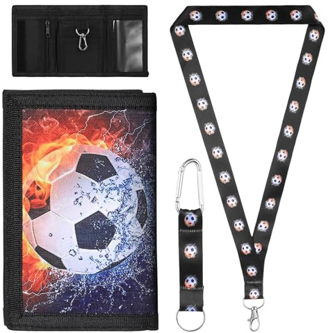 Fußball Brustbeutel Kinders, Geldbeutel Kinder Jungen Mädchen, Portmonee Kinders, Fußball Geschenke für Jungs, Portemonnaie Kinder mit Schlüsselanhänger und Schlüsselband, Umhänge Geldbeutel Jungen