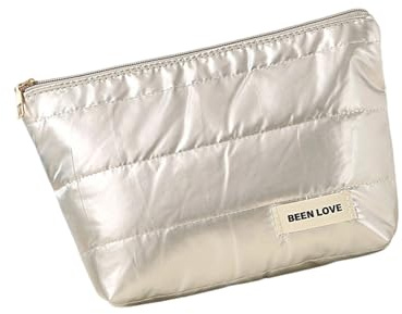 Borsa cosmetica in tessuto Oxfords impermeabile di grande capacità portatile da viaggio organizer per articoli da toeletta per molteplici applicazioni PU trapuntato borsa cosmetica, Argento, clutch