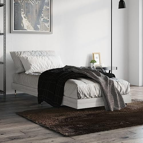 Qnhdfrt Bettgestell 190x75 cm Grau Sonoma Holzwerkstoff Metallbeine Sperrholzlatten Modernes Design Robust & Langlebig Jugendbett Einzelbett für Schlafzimmer Gästezimmer