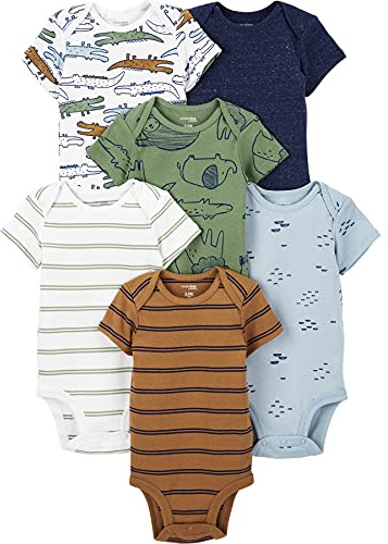Simple Joys by Carter's Body à Manches Courtes Bébé Garçon, Lot de 6, Multicolore/Alligator/Animaux de la Forêt/Rayures, 0 mois