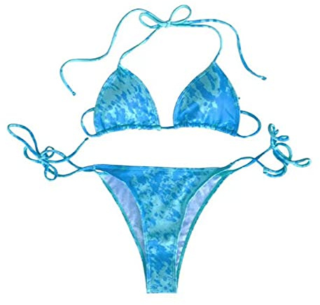 FUJIN Swimwear Women's Girl's Color Changing Triangle Bikini Set Swimsuit Sexy Without Underwire Padded Cups (Light Blue&Green, Medium)
