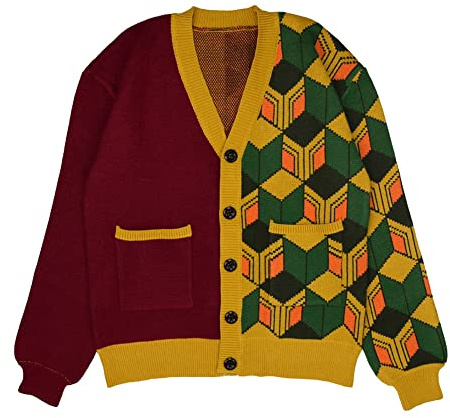 iSHOWcos Men's Unisex Giyuu Tomioka Kimetsu no Yaiba Anime Cardigan Sweater Knitted Jacket Coat (L/XL, Giyuu)