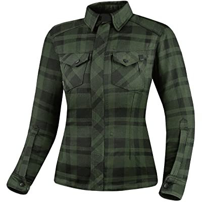 SHIMA RENEGADE LADY 2 Camisa Moto Mujere - Chaqueta Moto de Algodóncon con FiberQL - Aramida y capa de refrigeración, protectores CE, cremallera y cierre (Verde, XL)