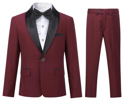 Sliktaa Boys Two Piece Formal Suit Shawl Lapel Blazer Trousers Set | Shawl lapel one button blazer lined interior real pockets matching trousers for weddings school photos and parties events