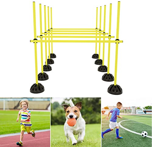 Aufun Set di aste da Salto Aste da Allenamento per Ostacoli di agilità, 15 aste da 100 cm, 10x Piedi e 10 Clip per l'allenamento dei salti e dei Dribbling di Potenza (Giallo)