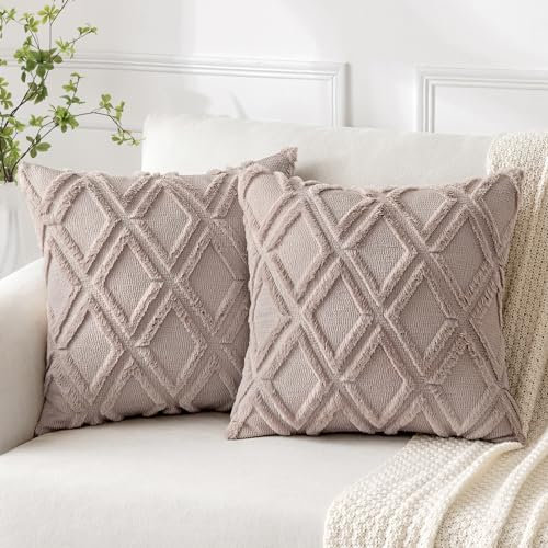 MIULEE 2er Set Kissenbezug Zierkissen Wolle Kissenbezüge Samt Fellkissen Boho Deko Kissen Flauschig Sofakissen Dekokissen für Sofa Schlafzimmer Wohnzimmer 50x50 cm Sand