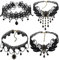 Gothic Halskette Set 4 Stück Spitze Choker Halsband Damen Schwarz Kette Vintage Choker Lolita Kostüm Schmuck für Halloween Pfingsten Maskerade Karneval Fasching Cosplay Kostüm Zubehör (Stil 1)