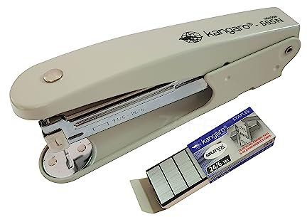 Z555N Metal Half Strip Stapler with Built-in Staple Remover, White Body + 1000 Staples, 20 Sheets Stapling, Reload Indicator, iZOFAX Black Ball Pen