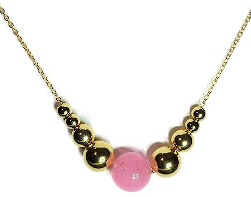 Jewelry By Sweet Pea 14K Yellow Gold 18.5 Add A Bead Necklace Chain w/Semi-Precious 10mm Pink Quartz Bead and Decending 14k Yellow Gold Beads